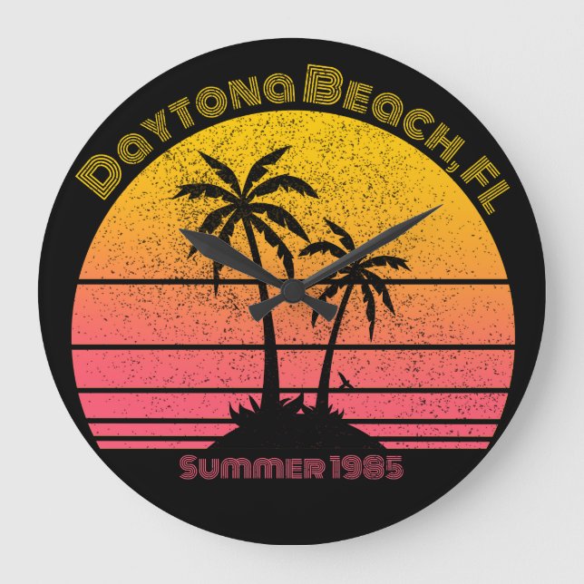 Relógio Grande Daytona Beach Retro Sunset Palms (Frente)