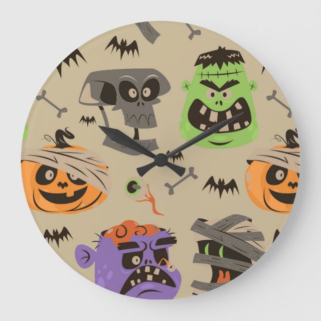 Relógio Grande de Padrão Vintage de Halloween (Frente)