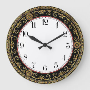 Relógio Grande Deco Artístico Elegante Preto e Dourado