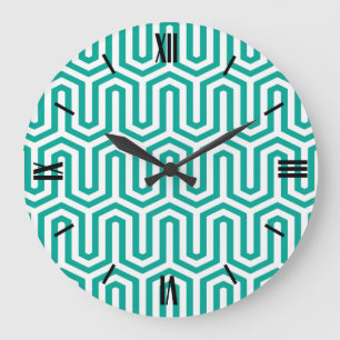 Relógio Grande Deco Egyptian motif - turquoise and white