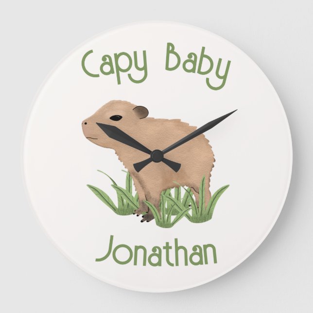 Relógio Grande Decoração de Nursery da Capybara Pun Bebezinha Cut (Frente)