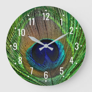 Relógio Grande Decoração de Pavão Antigo - Pena de Pavão Antiga
