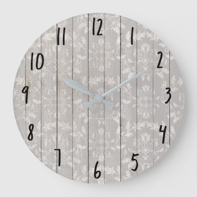 Relógio Grande Decorativo de madeira branco do chique rústico da (Frente)