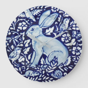 Relógio Grande Dedham Cobalt Blue & White Rabbit Plate Clock Bird