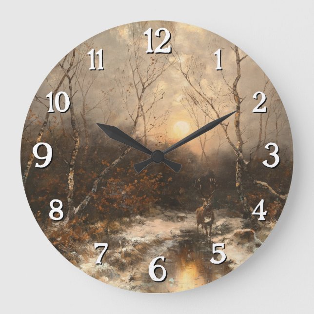 Relógio Grande Deer in a Forest - Désiré Thomassin (Frente)