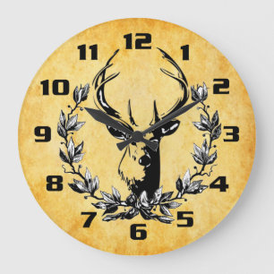 Relógio Grande Deer in Laurel Leaves