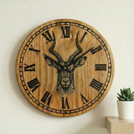 Relógio Grande Deer Wall Clock - Wildlife Wooden Style Decor