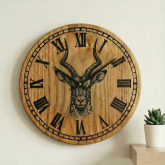 Relógio Grande Deer Wall Clock - Wildlife Wooden Style Decor