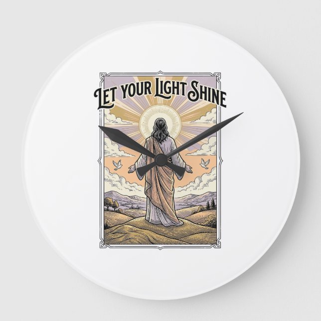 Relógio Grande Deixe Sua Luz Brilhar Fé Vintage (Frente)