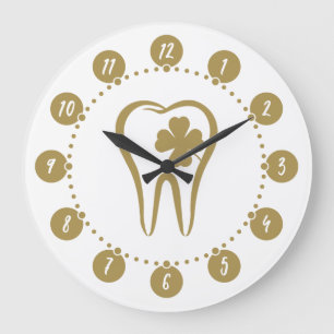 Relógio Grande Dentista Dourado Dentes Sortudos