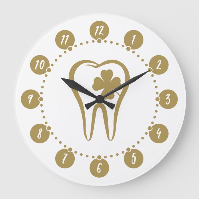 Relógio Grande Dentista Dourado | Dentes Sortudos (Frente)