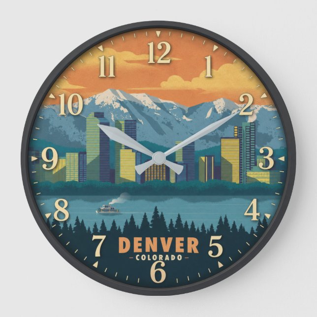 Relógio Grande Denver Colorado Mountain Skyline  (Frente)