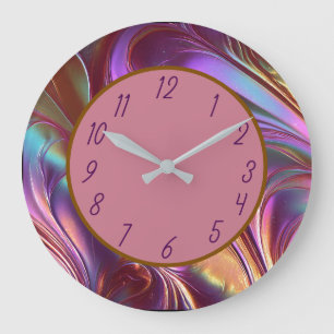 Relógio Grande Desenho Abstrato Elegante com Redemoinho Iridescen