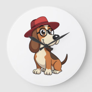 Relógio Grande Desenho Animado de Basset Hound Antigo com Chapéu