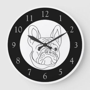 Relógio Grande Desenho de Bulldog Francês Preto e Branco
