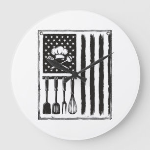 Relógio Grande Desenho de Camisa de Utensílios de Cozinha Bandeir