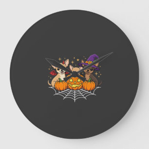 Relógio Grande Desenho de Cão Bruxa Abóbora de Halloween Chihuahu