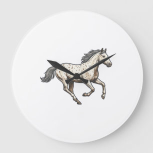 Relógio Grande Desenho de Cavalo Appaloosa Correndo Gravado Antig