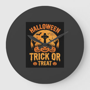 Relógio Grande Desenho de Cemitério de Abóbora para Halloween Tru