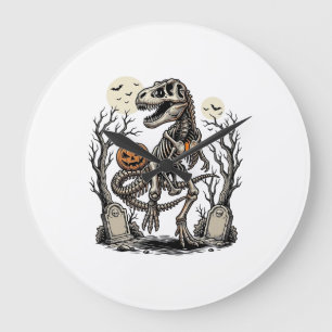 Relógio Grande Desenho de Cemitério de Halloween de Dinossauro de