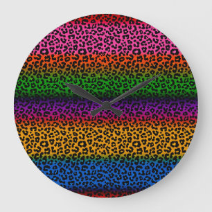 Relógio Grande Desenho de Estampa de Animal Leopardo Colorido