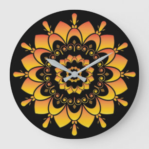 Relógio Grande Desenho de Mandala Única Dourada