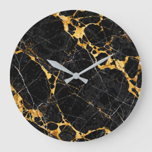 Relógio Grande Desenho de Mármore Nero Portoro Luxo Dourado Preto