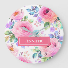 Relógio Grande Desenho de Nome Personalizado Boho Floral do Nasce
