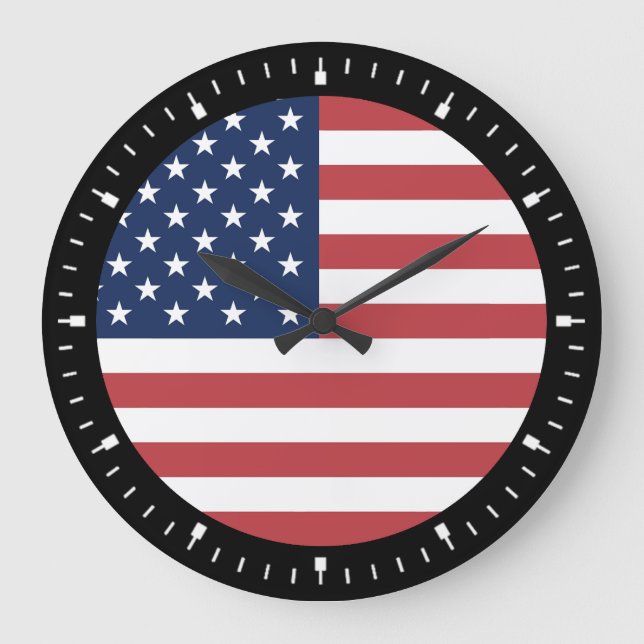 Relógio Grande Desenho de Orgulho da Bandeira Americana dos EUA (Frente)