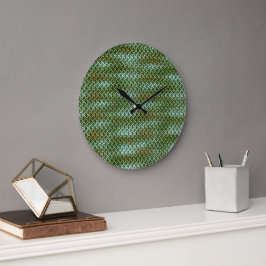 Relógio Grande Desenho de Padrão Ziguezague Abstrato Verde Esmera