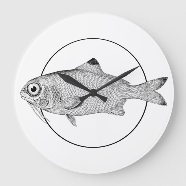 Relógio Grande Desenho de peixe-safra (Frente)