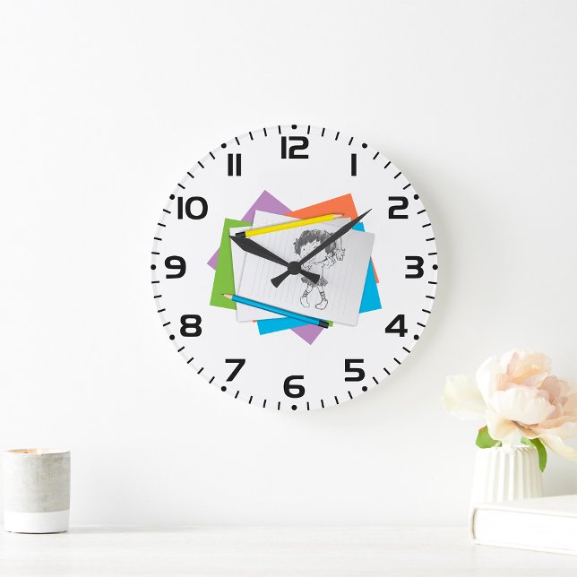 Relógio Grande Desenho de Rapariga Reproduzível com Lápis Colorid (Criador carregado)