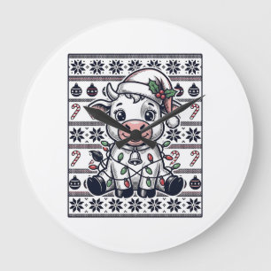 Relógio Grande Desenho de Suéter Feio de Vaca de Natal Gravado Vi