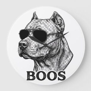 Relógio Grande Desenho de tatuagem de Pitbull com óculos de sol B