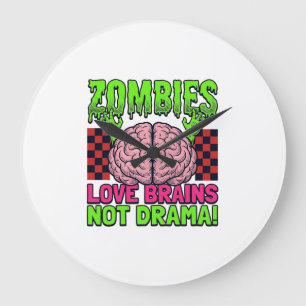 Relógio Grande Desenho de Terror Vintage Amor por Zumbi Não Drama