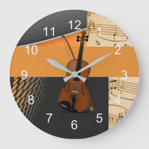 Relógio Grande Desenho de Violino Abstrato