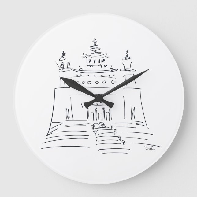 Relógio Grande Desenho esboço templo budista (Frente)