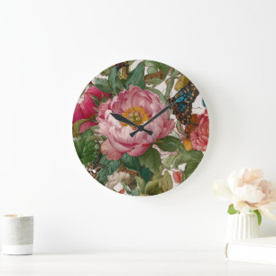 Relógio Grande Desenho Floral Ousado e Deslumbrante Borboleta e P