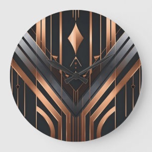 Relógio Grande Desenho Geométrico em Cobre e Prata Art Déco