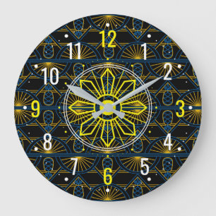 Relógio Grande Desenho incomum Art Deco em Ouro - Geométrico Pret