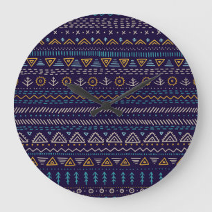 Relógio Grande Desenho-Mão Tribal: Padrão Étnico-Sem-Mão