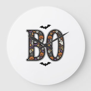 Relógio Grande Desenho Vetorial de Boo Doodle de Halloween Vintag