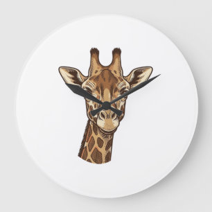 Relógio Grande Desenho Vetorial de Cabeça de Girafa Gravada Vinta