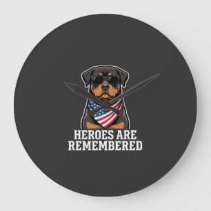Relógio Grande Desenho Vetorial de Cão Herói Rottweiler Patriótic