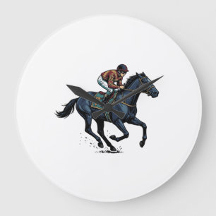 Relógio Grande Desenho Vetorial de Jóquei de Corrida de Cavalos V