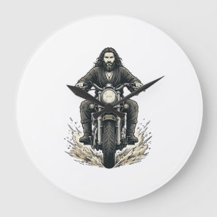 Relógio Grande Desenho Vetorial de Motociclista com Gravação Anti