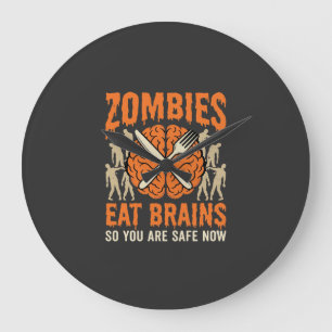 Relógio Grande Desenho Vetorial de Zumbi Engraçado Comendo Cérebr