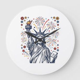 Relógio Grande Desenho Vetorial Patriótico de Fogos de Artifício 