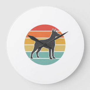 Relógio Grande Desenho Vetorial Silhueta Cachorro Vintage Pôr do 