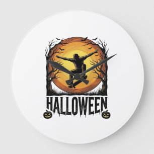 Relógio Grande Desenho Vetorial Vintage de Skateboard de Hallowee